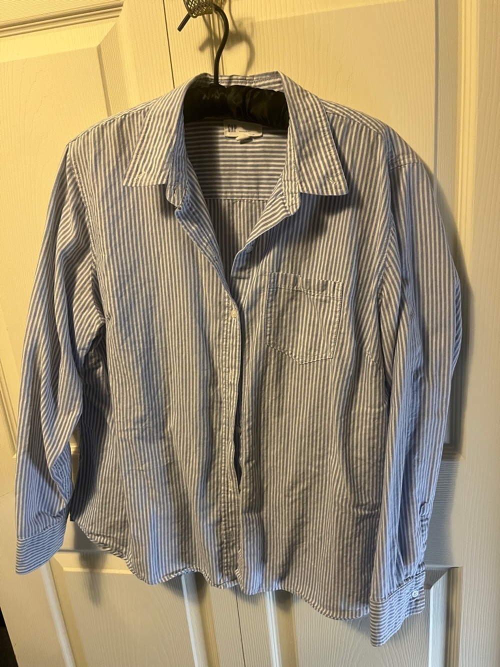 GAP Light Blue and White Striped Button-Up Blouse